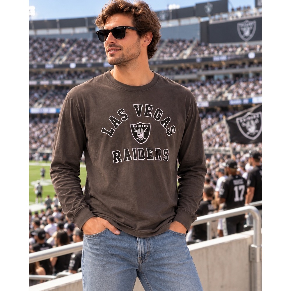 '47 Brand Las Vegas Raiders Long Sleeve Shirt Mens Large Gray Graphic Tee NFL